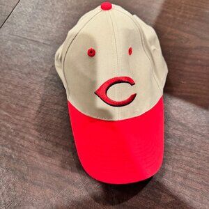 Cincinnati Reds Baseball Hat- Khaki & Red Strapback MLB -Embroidered C- Vintage